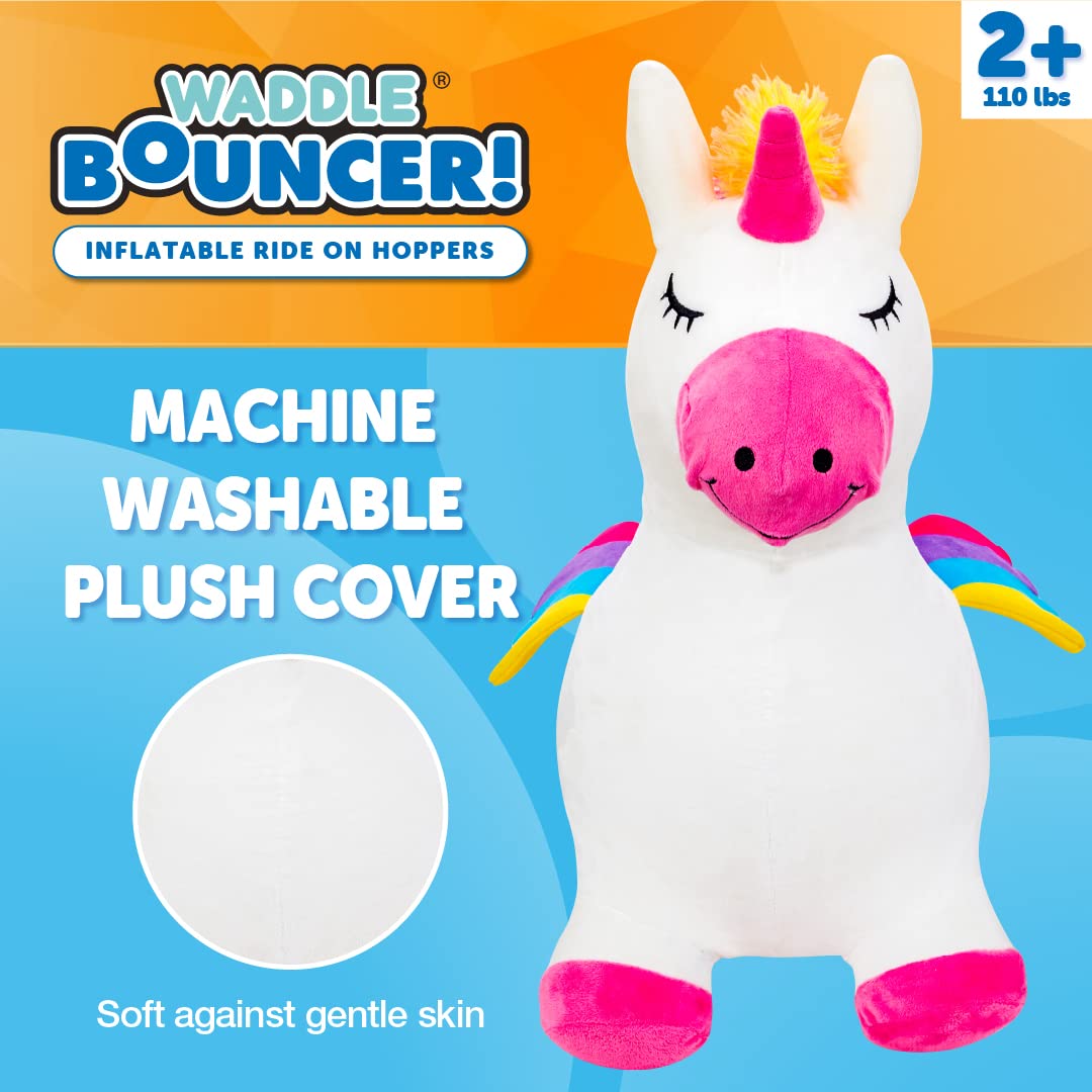 WADDLE Bouncy Hopper Inflatable Animal Hopping Plush  Indoor and Outdoor Toy for Toddlers and Kids  Pump Included  Boys and Girls Ages 2 Years and Up (Unicorn)