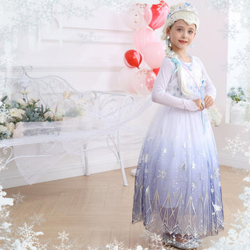 Luzlen Girls Princess Costume Kids Elsa Dress Up Outfit Halloween Birthday Party White Cosplay Dress With Wig Accessories,4-5 Years(Label 120)