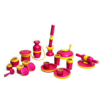TOOLART Traditional Handcrafted 20Piece Wooden Kitchen Play Set for Girls (Color May Vary) (Pink)