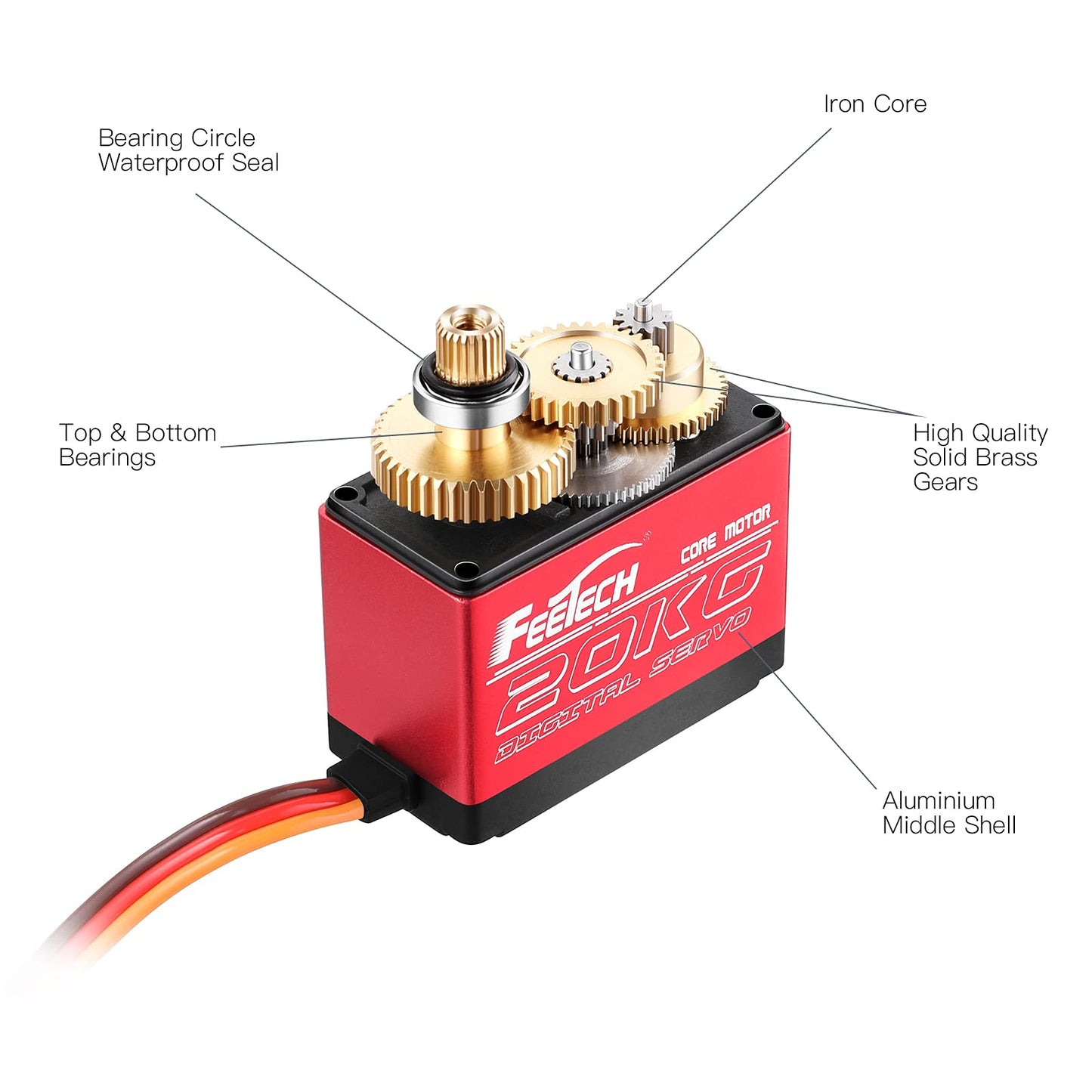 FEETECH 20KG Servo Motor 7.4V High Voltage Waterproof High Torque RC Servo Full Metal Gear Digital Servo, Aluminium Case, Contro