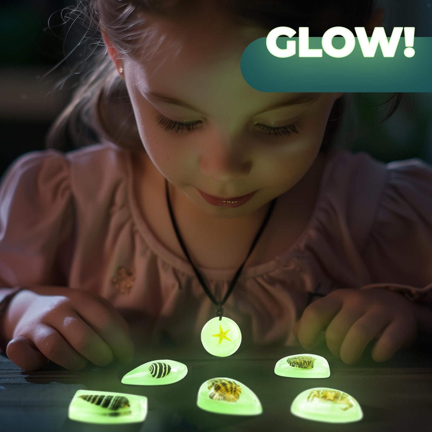 EDUMAN Amber Dig Kit - Glow in The Dark Oceanlife Fossil Set, 8"x6"x1", Educational Toy for Kids Ages 6-12, Boys & Girls