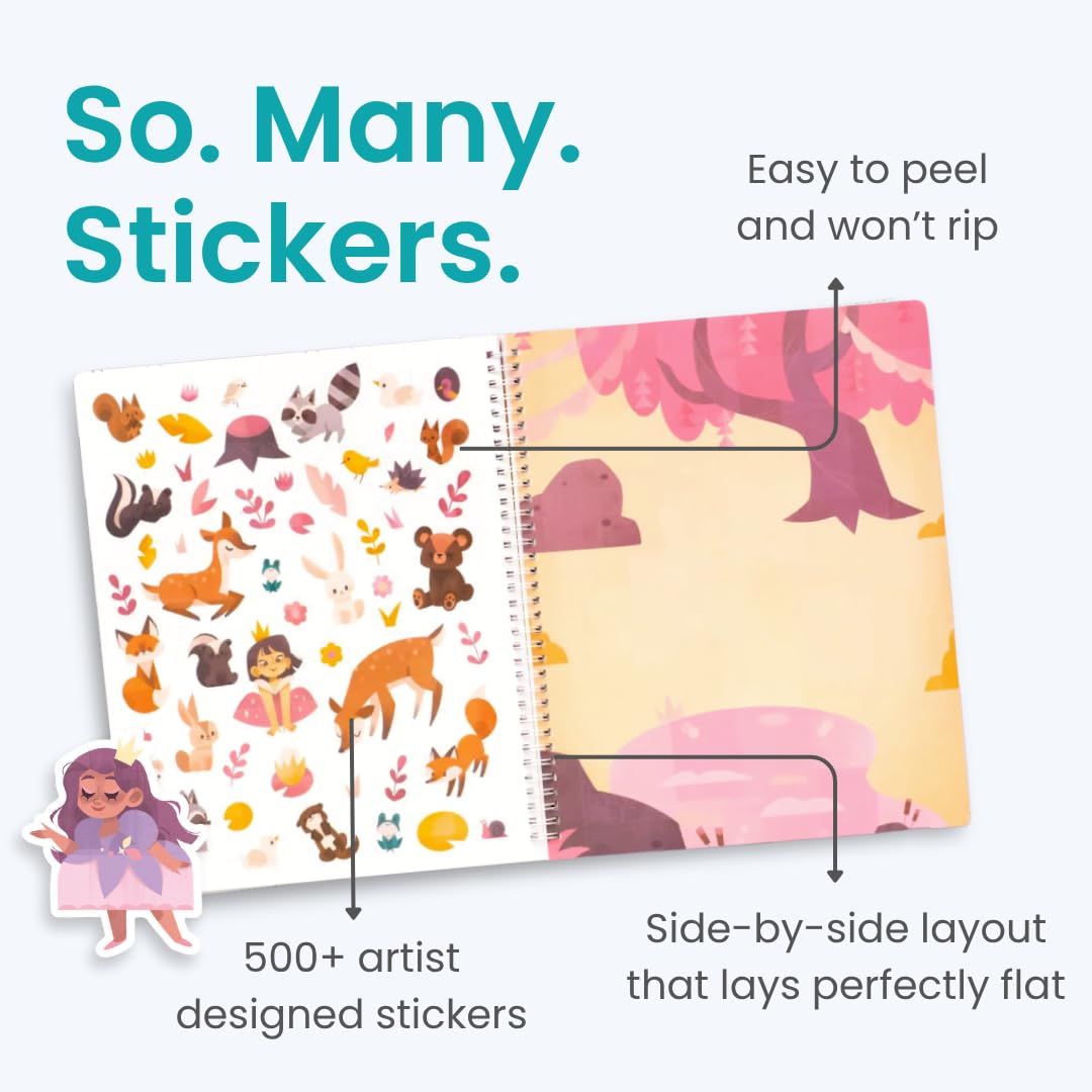 CUPKIN Princess Sticker Book - 500+ Stickers, Coloring Pages, Toddler Travel Essentials, Ages 2-8, World of Princesses