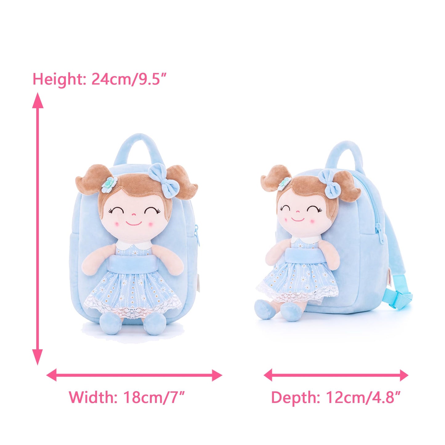 Gloveleya Kids Backpack - Toddler Girls Plush Doll Toy, Blue, 9", Model D0138-8 AU, Polyester
