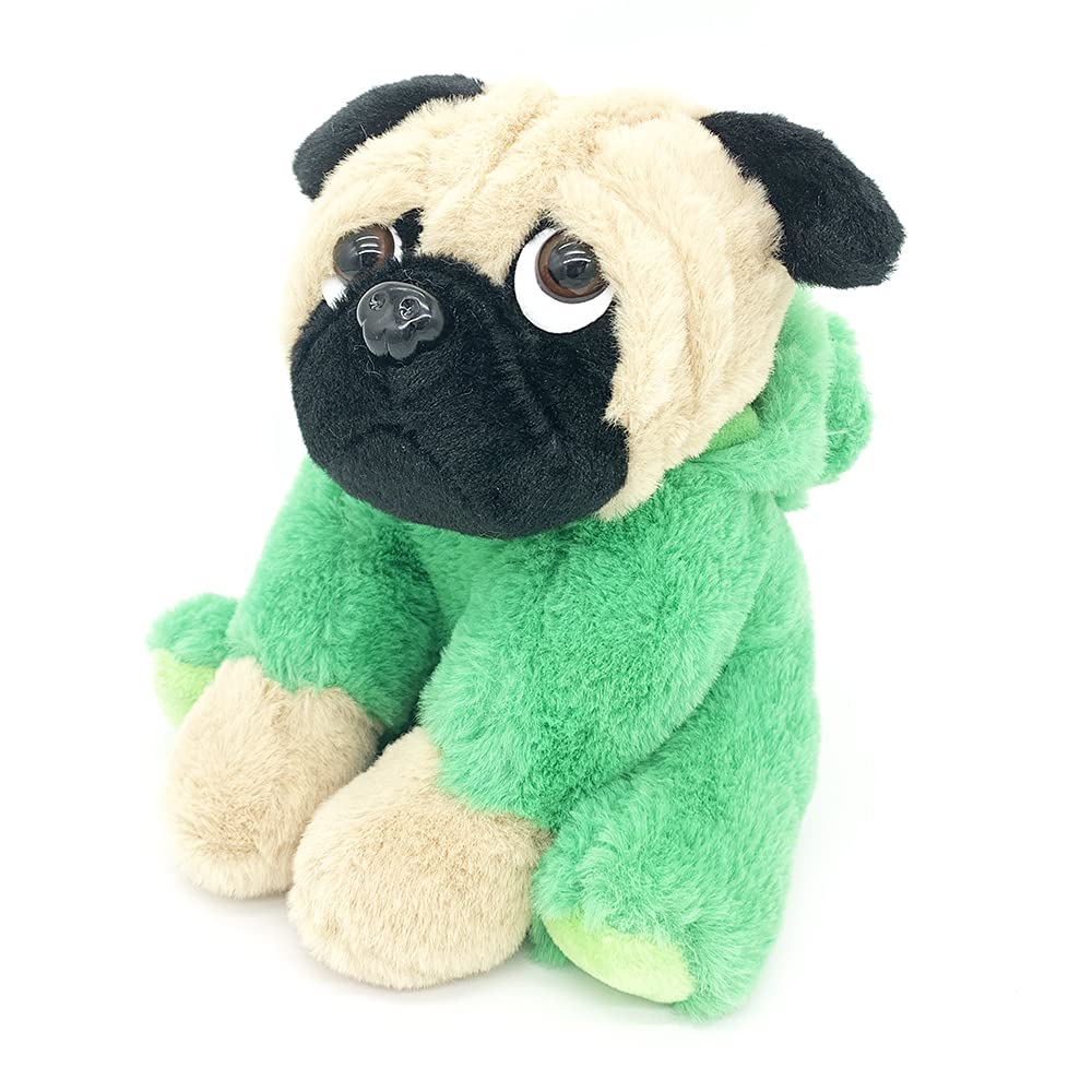 Pug Stuffed Animal Dressed Up As A Frog, Plush Dog Soft Toy Wearing Costume Cloth, Cute Fluffy Froggy Plushie Puppy, For Kids, Thanksgiving, Nursery Decoration, Party Suppliers