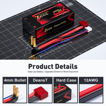 Zeee Premium Series 2S Shorty Lipo Battery 6000mAh 7.6V 120C Hard Case with 4mm Bullet to Deans Connector High Voltage Battery f