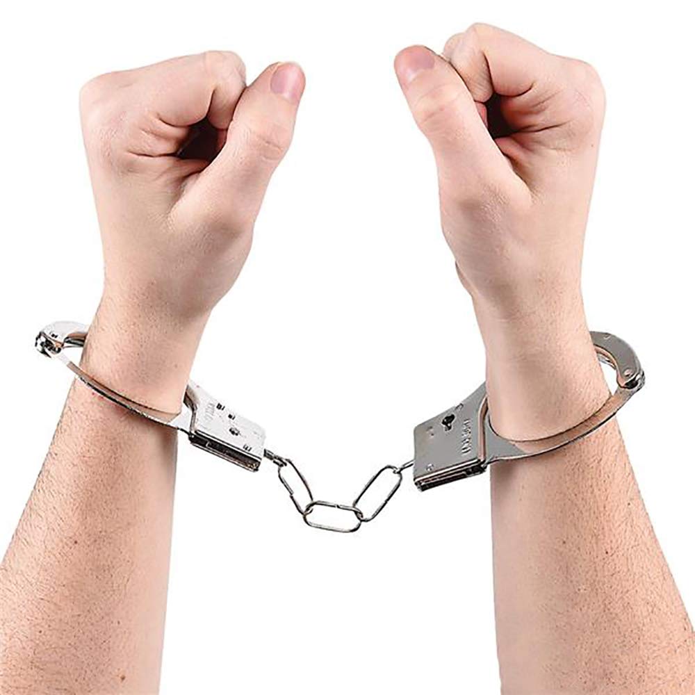 The Dreidel Company Steel Metal Play Handcuffs Pretend Police Hero Cops Halloween Dress Up, Birthday Party Gatherings, Party Favors, 10.5' Inch (3-Pack)