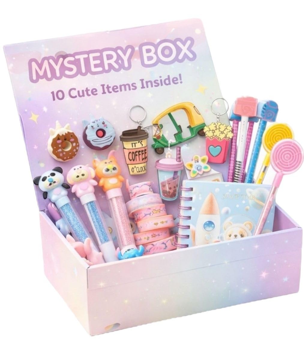Le Delite Kids Stationery goody Gift Box, any 10 Piece Cute Items, Party Return Gifts, Birthday Favors, School Supplies with Pen