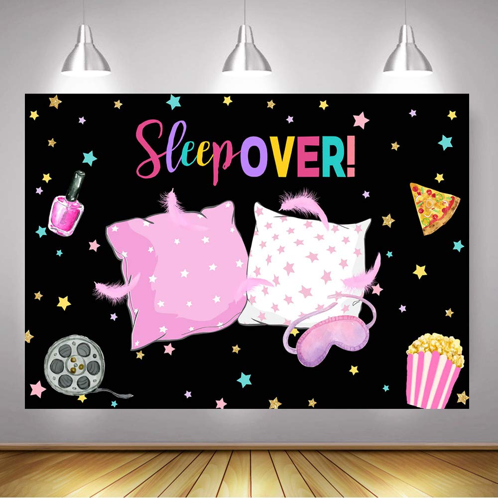 Mocsicka Sleepover Backdrop For Girls Pajama Pillow Fight Party Decoration Pink Pajama Slumber Party Banner Background Photograp