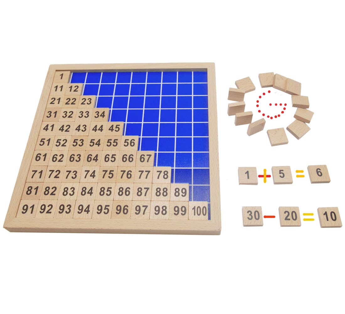 UMBWORLD Wooden Toys Hundred Board Montessori 1-100 Consecutive Numbers Educational Game Early Childhood Toy for Kids with Stora