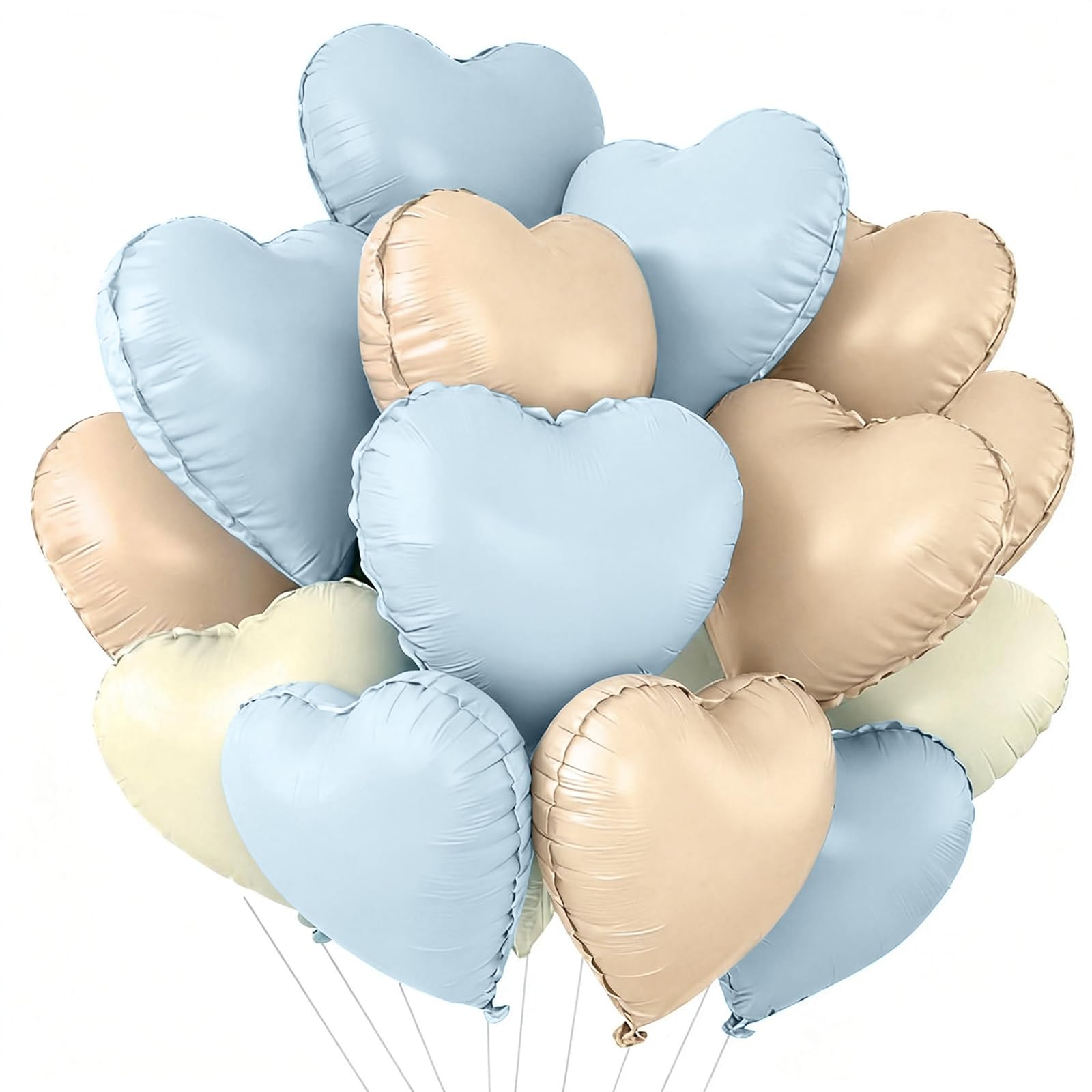 TONIFUL 30Pcs 18 Inch Light Blue Cream White Caramel Balloons Heart Shape Foil Mylar Banners Decoration for Birthday Valentines