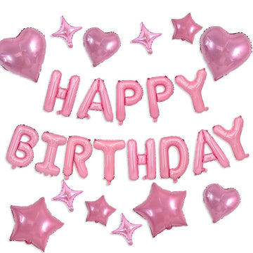 Toniful 35Pcs Light Pink Happy Birthday Decorations 16 Inch Happy Birthday Balloon Banner With Star Balloons Mylar Foil Birthday