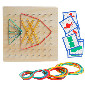 Kizh Wooden Geoboard Math Manipulative Material Graphical Geo Board Montessori Educational Toys Array Block Pattern Cards and Rubber Bands STEM Puzzle Matrix 8x8 Brain Teaser Toys