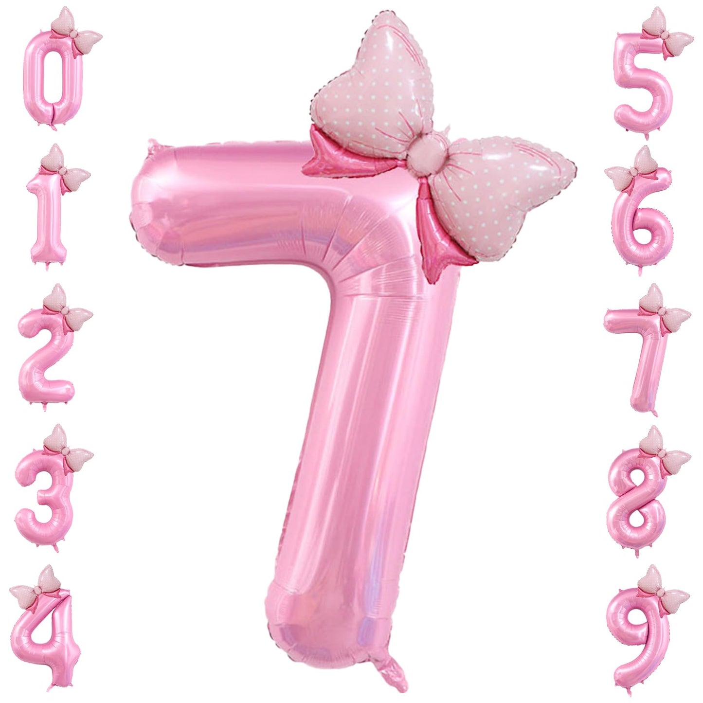 40 Inch Number 7 Balloon With Bow Pink Happy Birthday Jumbo Number Balloon For Girls Daughter Birthday Decorations Party Supplie