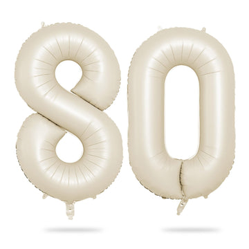 Biapian 40 Inch Cream Number 80 Balloon, 80Th Birthday Balloons, Big Digital 80 Beige White Giant 80 Foil Balloon Helium For Men