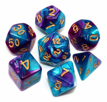Dnd Dice Set Rpg Polyhedral Dice For Dungeon And Dragons D&D Rpg Role Playing Games 7-Die Set (Lake Blue Mix Purple)