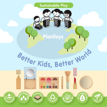 PlanToys Make Up Set for Kids - Sustainably Made from Rubberwood Featuring Organic-Pigment Coloring and Water-Based Dyes with a