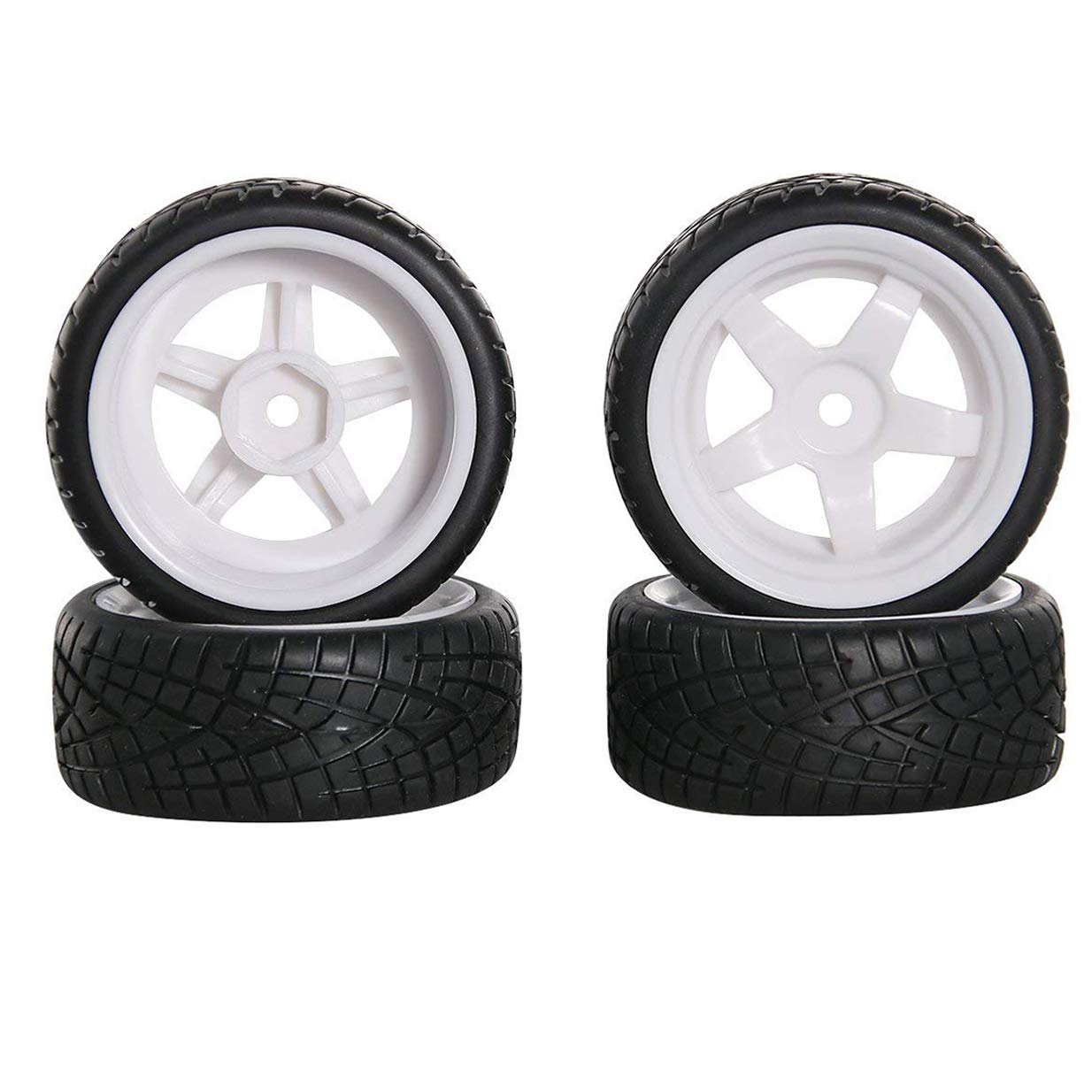 Sharegoo Od 2.55 12Mm Hex White 5-Spoke Plastic Wheel Rims & Rubber Tires Compatible With Hsp Hpi Rc 1/10 On Road Racing Car