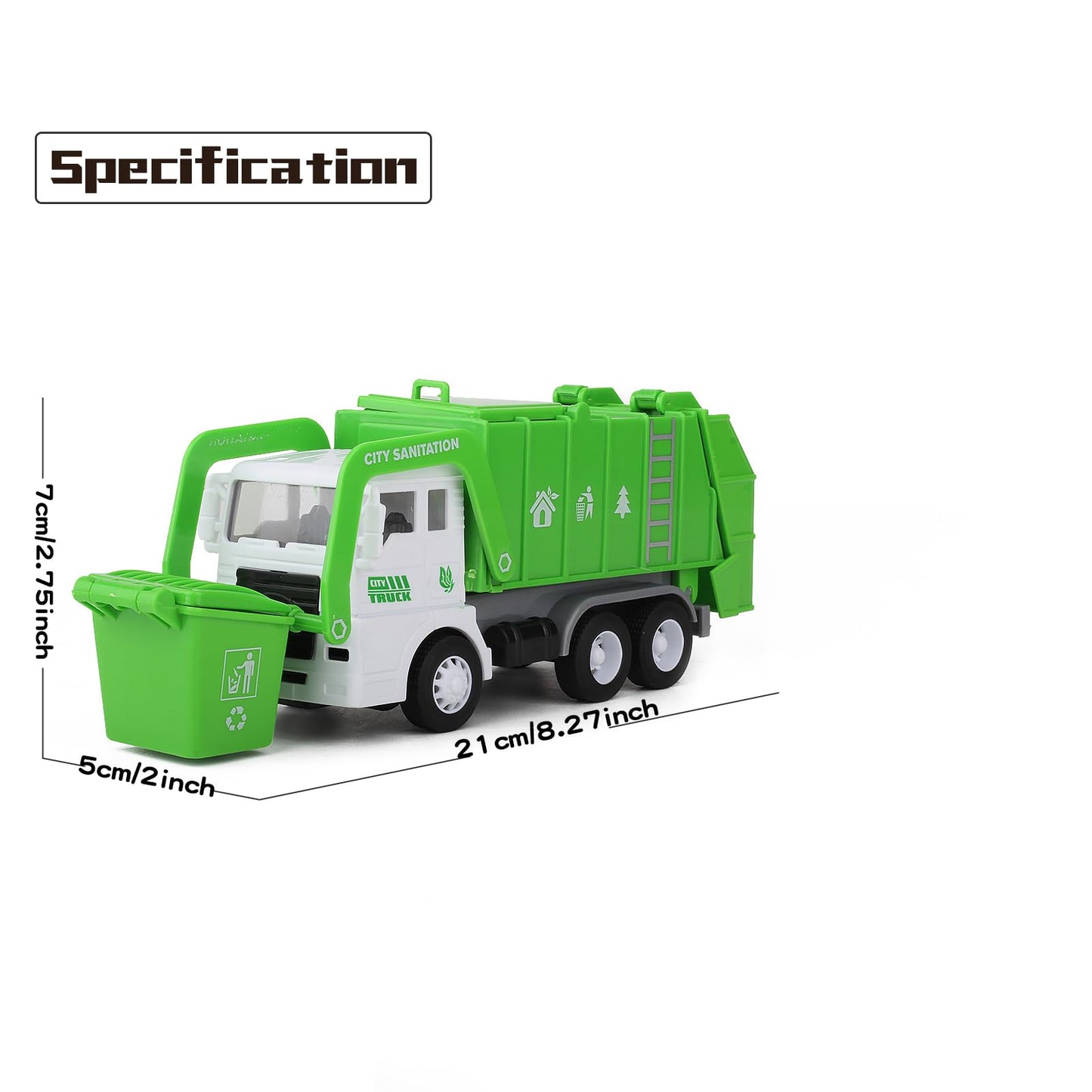 FIVEDAOGANG Small Friction Powered Garbage Truck Toys Set, Includes Front Load Dumpster, 4 Trash Bins and Trash Learning Cards f