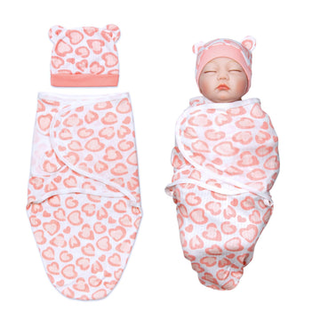 Reborn Baby Doll Swaddle Blanket 2-Pieces Blanket + Hat fit 17 - 22'' Reborn Dolls Girl Newborn Dolls Clothes Accessories Bath B