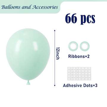 Voircoloria Mint Green Balloons, 66Pack 12Inch Pastel Green Latex Party Balloons For Graduation, Easter, Wedding, Birthday, Brid