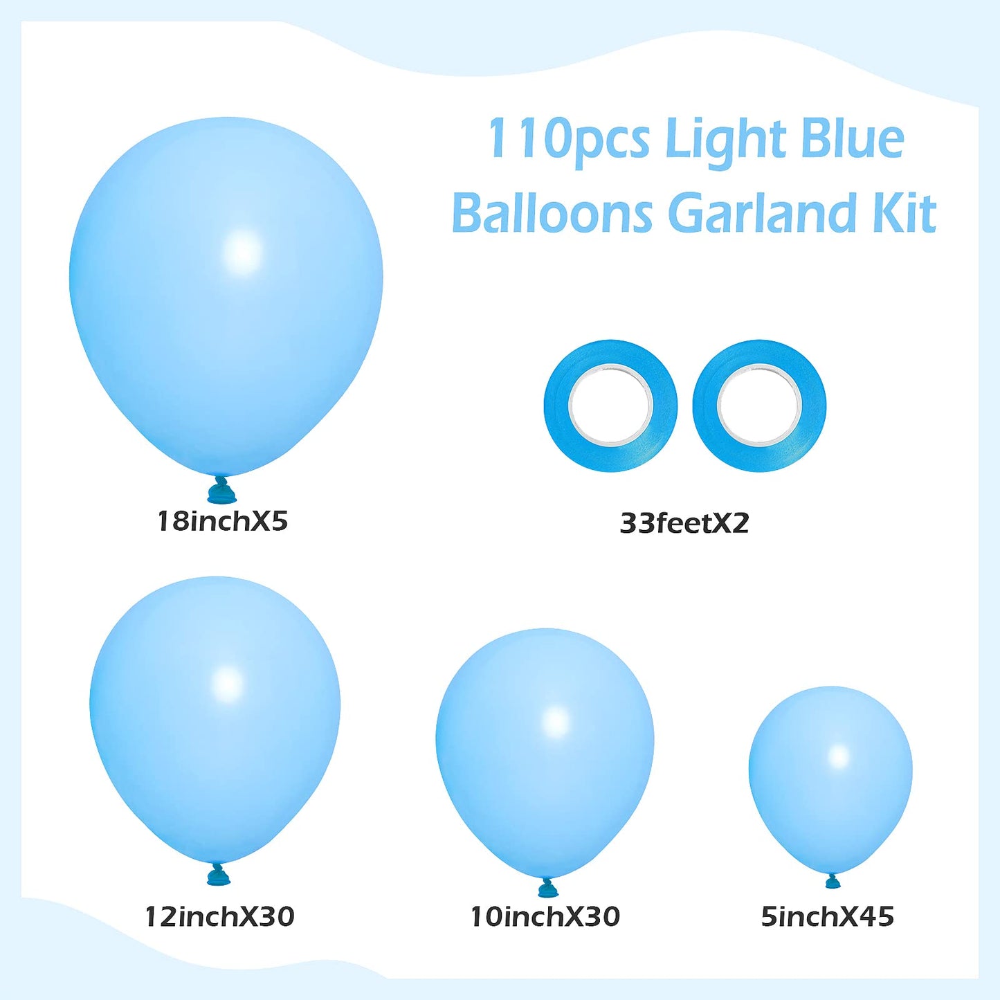 Fotiomrg 110Pcs Light Blue Balloon Garland Arch Kit, 18 12 10 5 Inch Light Blue Latex Balloons Different Sizes Pack For Birthday