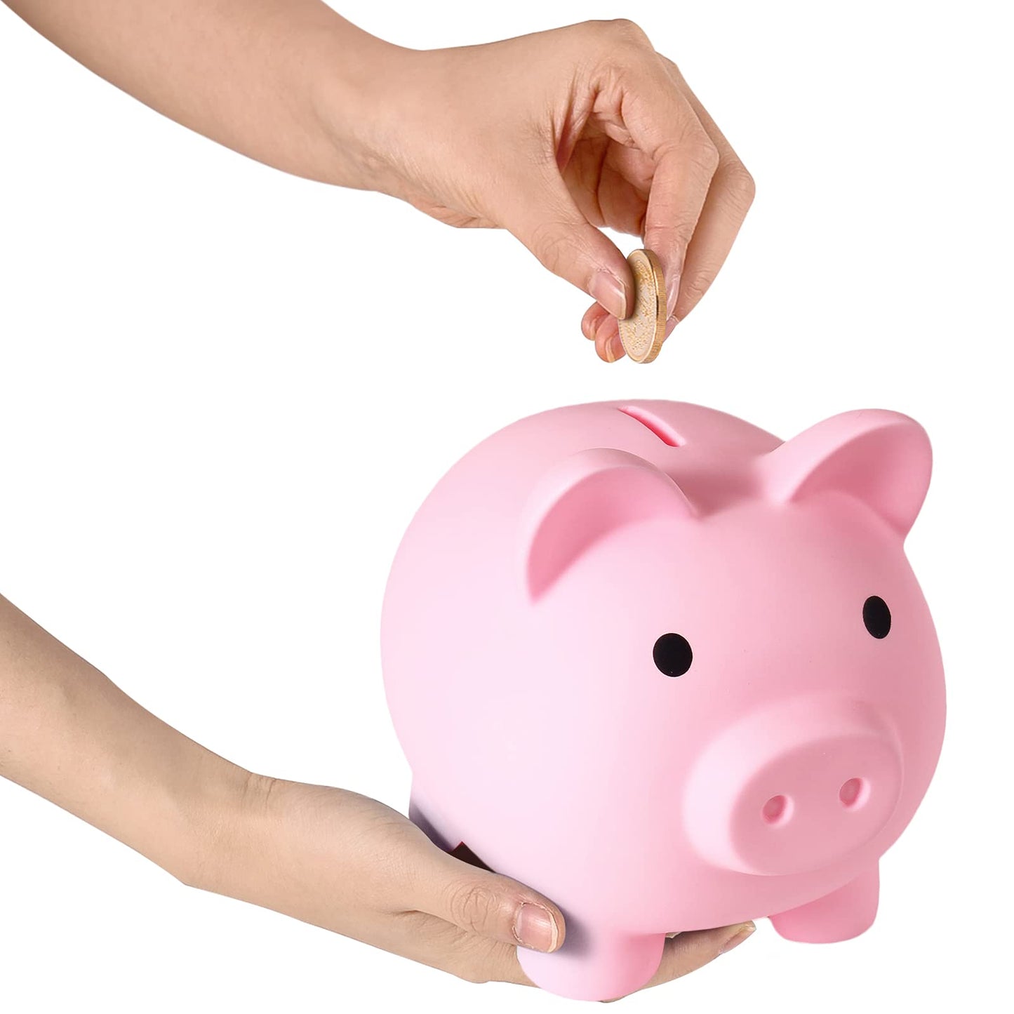 PJDRLLC Large Piggy Bank - Unbreakable Plastic Coin Bank for Kids, Pink, Model FD-61