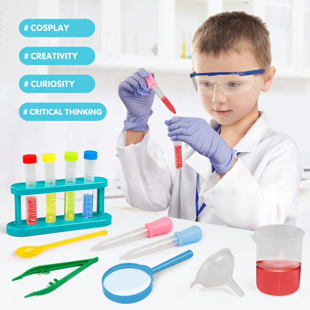 Lesheng Space Scientist Costume for Kids, Lab Coat & Science Kit, Ages 4-8, White, Model 9005