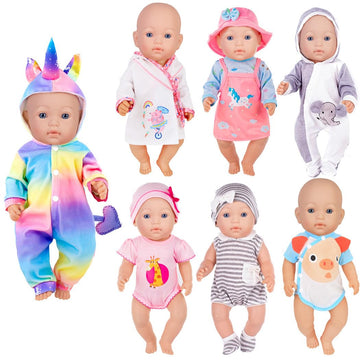 7 Sets Baby Doll Clothes Accessories Play Set Include Rompers Dress Outfits Hat For 14-16 Inch Dolls And 43Cm New Born Baby Dolls (Not Include Doll)
