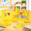 Aica Personalized Name Embroidered Letters & Patch Pvc Bag & Cap Kids Combo Giftset (210 Years)  Yellow| Stationery Items |Duf