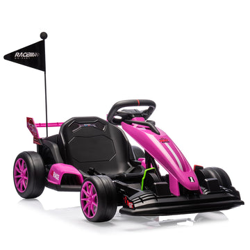 Go Kart Electric Drift Kart Car with Adjustable Seat, 24V Outdoor Ride On Toy with Variable Speed Mode, Crazy Cart for Kids 6+ Y
