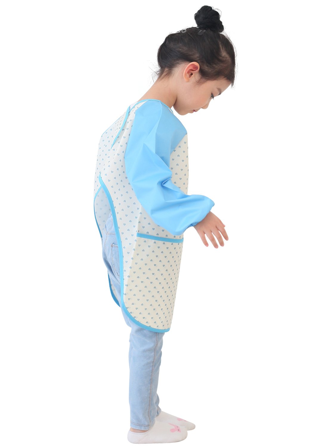 Plie Waterproof Kids Art Smocks 37 Colors (Age 1-10, S-XXL size), Blue Heart Dot (28-S)