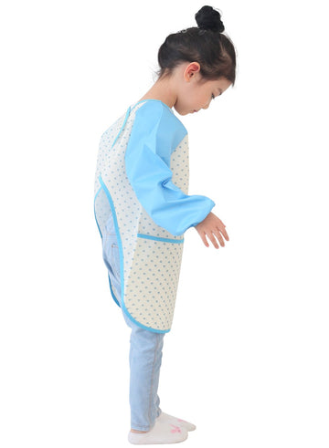 Plie Waterproof Kids Art Smocks 37 Colors (Age 1-10, S-XXL size), Blue Heart Dot (28-S)