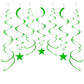 Party Star Swirl Decorations, Green Foil Ceiling Hanging Swirl Decorations with Star, Whirls Decorations for Birthday | Wedding 