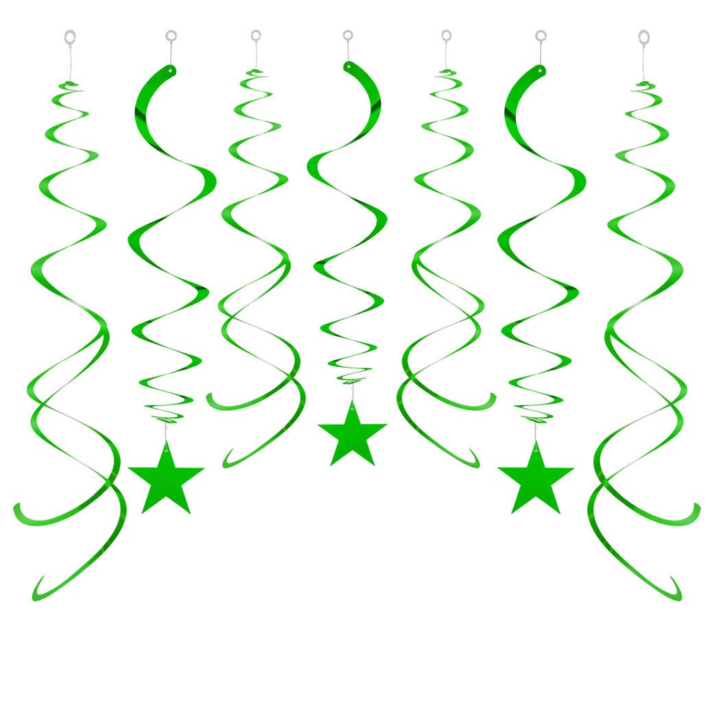 Party Star Swirl Decorations, Green Foil Ceiling Hanging Swirl Decorations with Star, Whirls Decorations for Birthday | Wedding 