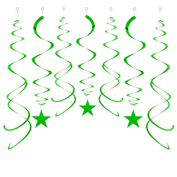 Party Star Swirl Decorations, Green Foil Ceiling Hanging Swirl Decorations with Star, Whirls Decorations for Birthday | Wedding 