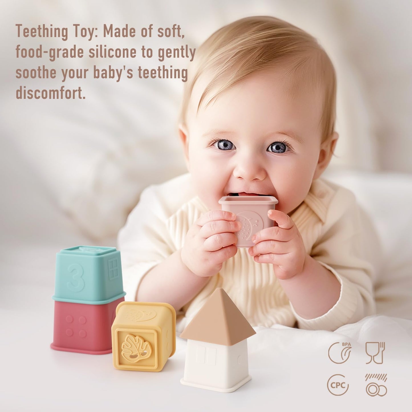 YIVEKO Baby Stacking Cups Toy, Silicone Stacking Tower, Silicone Soft Teething Toy Educational Baby Toys, Building Toys Blocks,