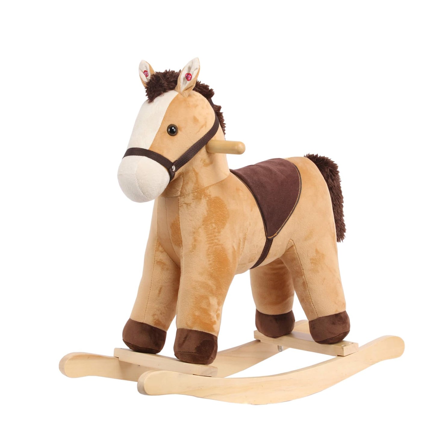 ROCK MY BABY Rocking Horse for Toddlers, Soft Fabric, Realistic Sounds, Large Light Brown Pony, CPC Certified