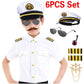 Kids Yacht Captain Sailor Costume For Boys Shirt Hat Accessories 6 Pcs Set Party Cosplay 2-4T White