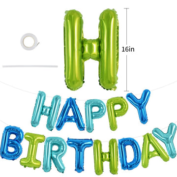 Toniful Blue Green Happy Birthday Balloons Banner 16 Inch Mylar Foil Letters Birthday Sign Bunting Reusable For Girls Boys Kids