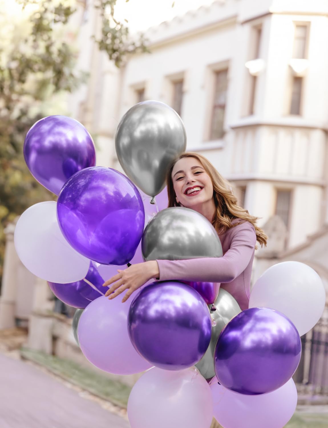Purple And Silver Balloons,12 Inch 60Pcs Pastel Purple Balloons With Silver Confetti Balloons,Lavender Balloons For Mother'S Day