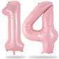 Large Pastel Pink 14 Balloon Number, Foil Number 1 & 4 Helium Balloon, 40 Inch Mylar Self Inflating Light Pink 14 Balloon Set Fo