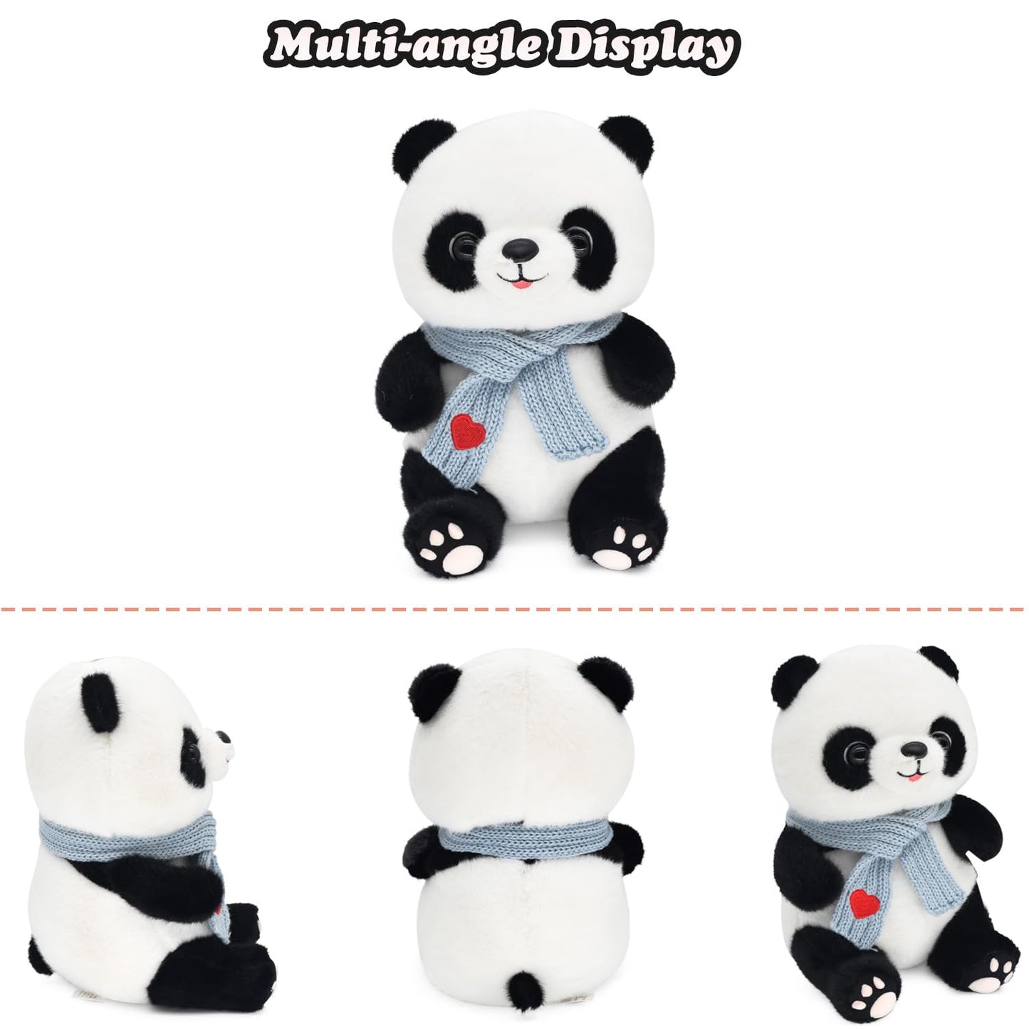 9.8'' Panda Dolls with Love Heart Scarf  Soft Stuffed Plush Animal Toys Plushies Valentines Day Decor Birthday Gifts for Her/Girlfriend Lover Mom Kids (Blue)