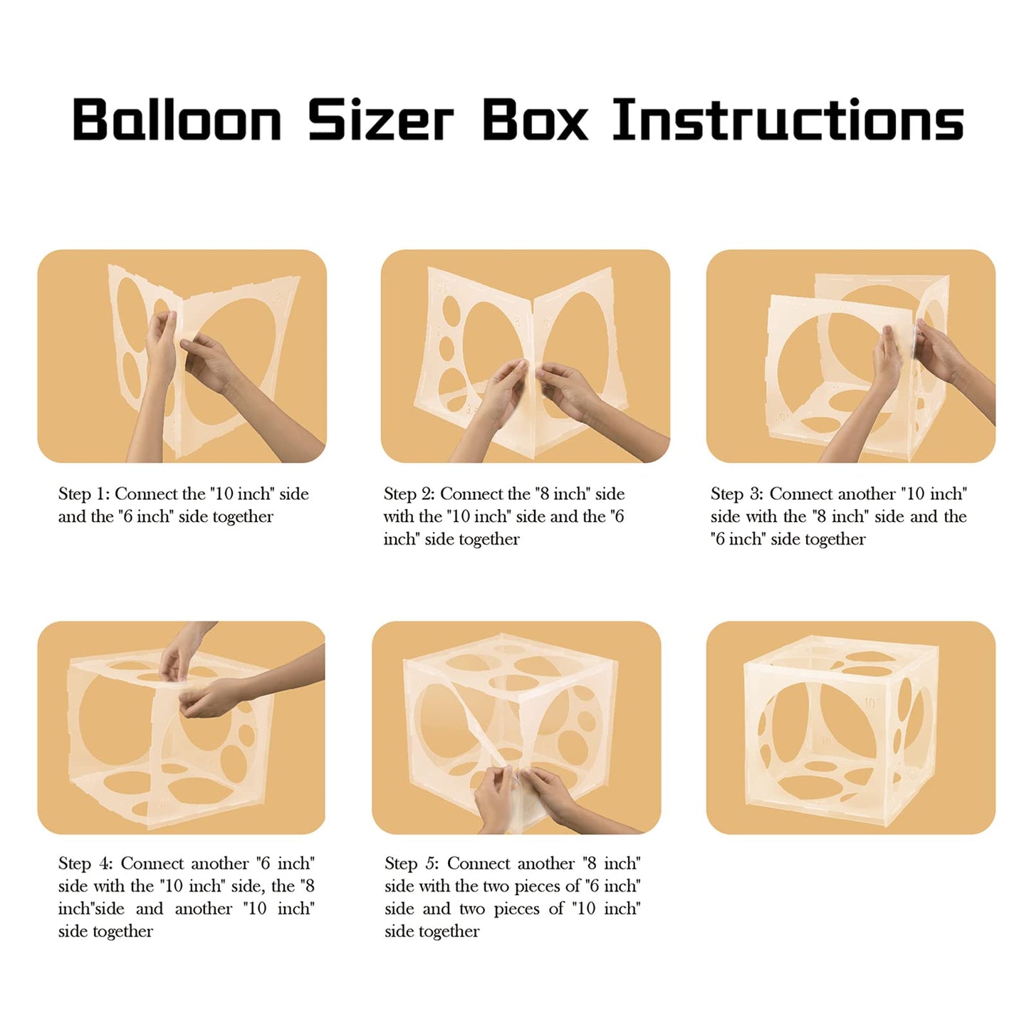 Auihiay 18 Holes Balloon Sizer Box Cube, 2-10 Inch Collapsible Plastic Balloon Size Measurement Tool For Balloon Garland, Balloon Arch And Balloon Column (For Two People Use)