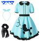 IWALUE Kids Girls 1950s Poodle Party Dresses Halloween Costume Skirt Set Dress Up(Blue,7-8 Years)