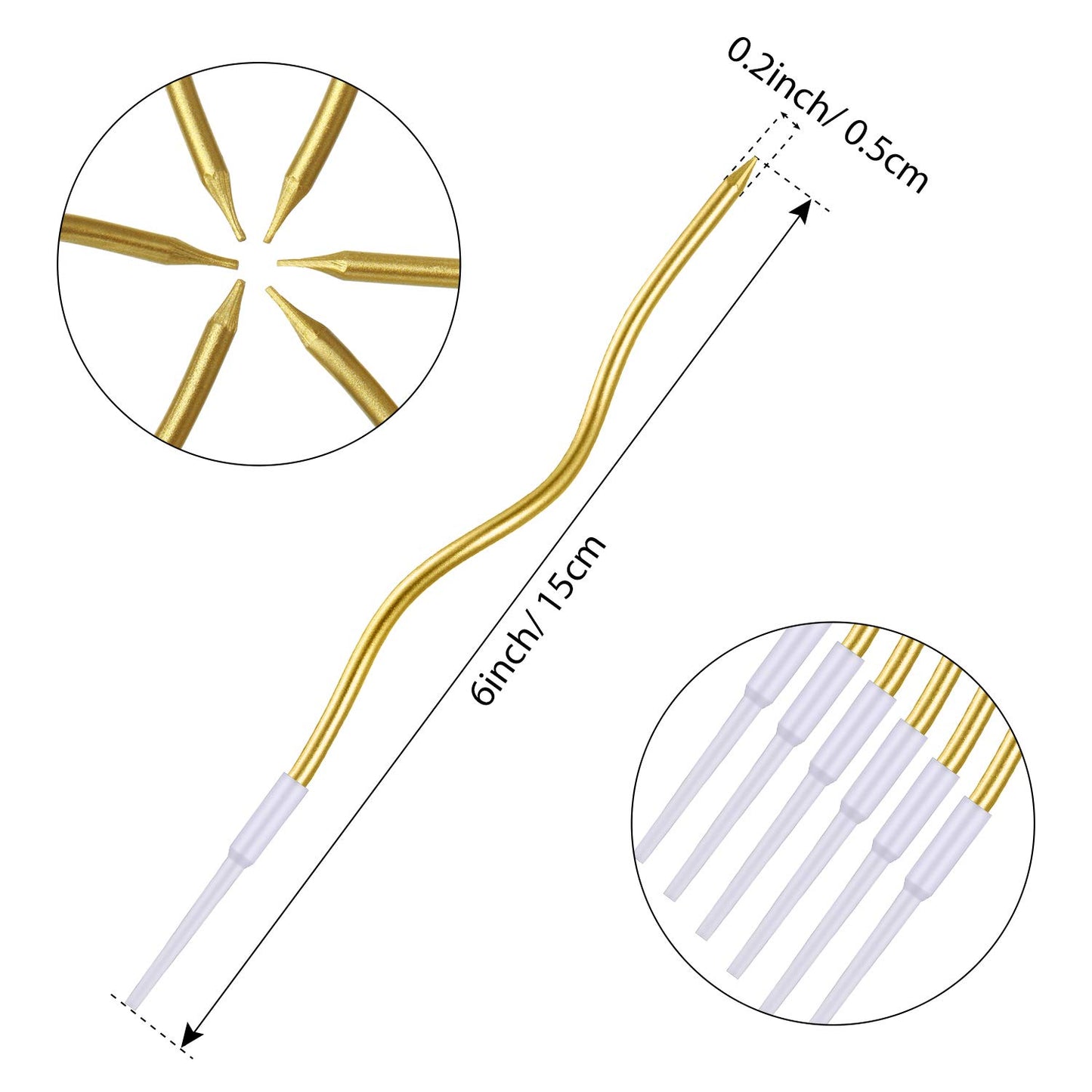 BBTO 12 Pcs Twisted Birthday Candles Spiral Metallic Cupcake Thin Long Cake Candles with Holders for Birthday Wedding Party(Gold