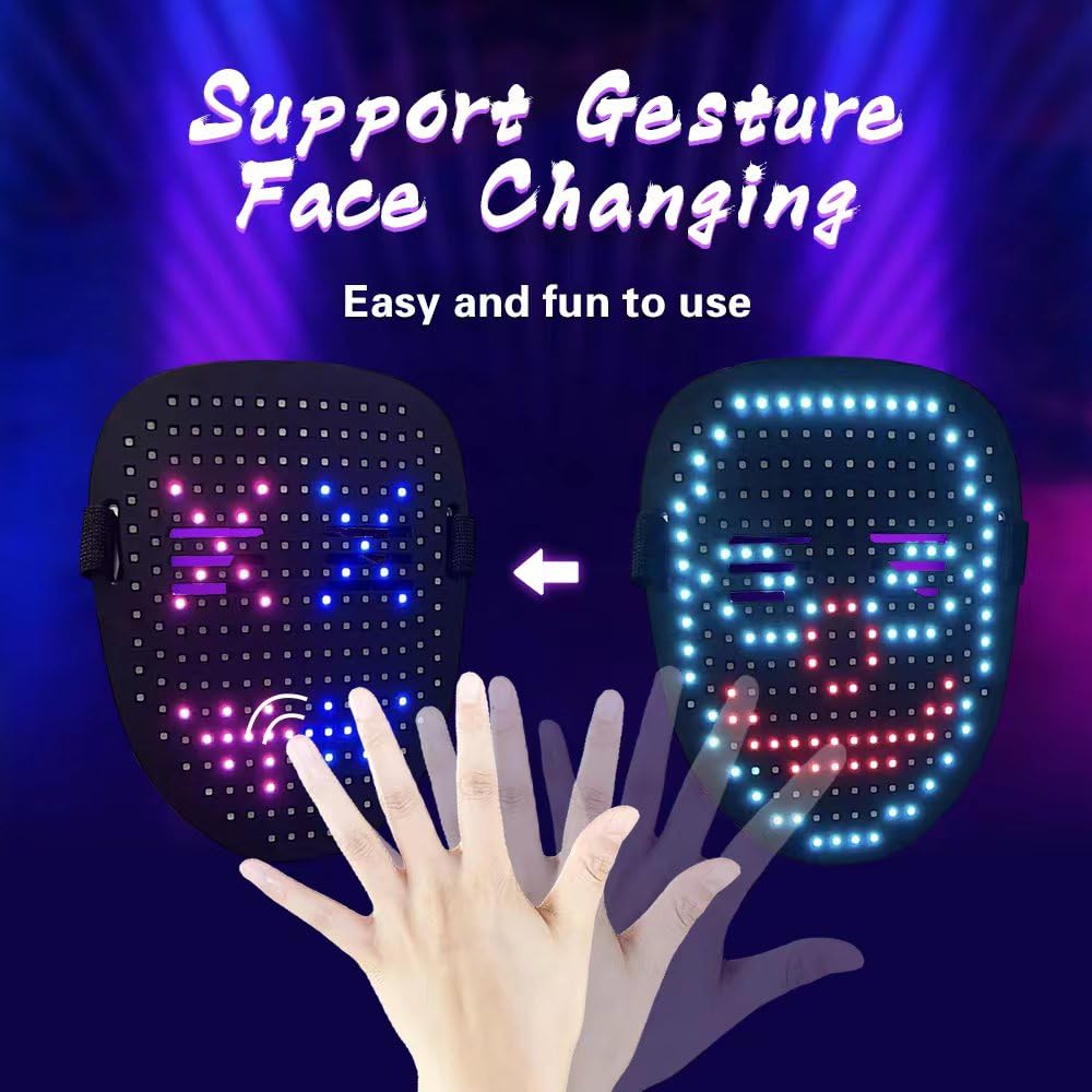 COKOTEE Led Mask, Light up Mask with Gesture Sensing, Face Transforming Mask for Halloween Festival Cosplay Costume Masquerade P