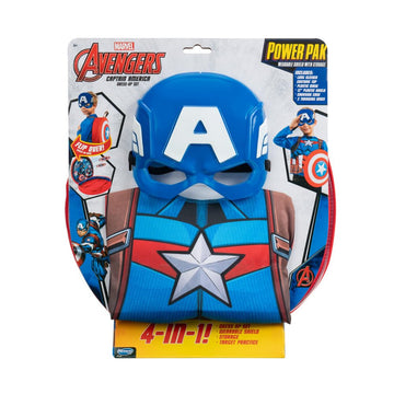 Marvel Captain America Superpower Pak - Backpack with 12-inch Removable Plastic Shield  tossing Discs  Long Sleeve Costume Top  and Plastic Mask Multi - Youth Medium