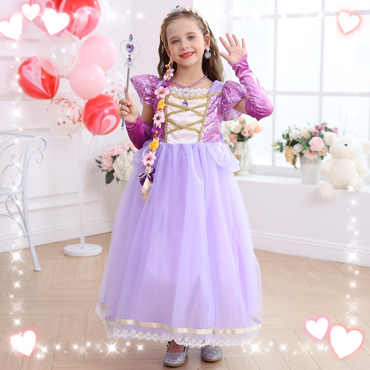 Luzlen Rapunzel Dress For Girls Toddler Purple Princess Costume For Halloween Birthday Party Cosplay Purple, 3-4T(Tag 110)