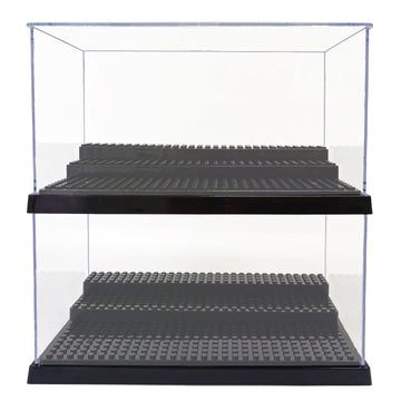 Minifigure Display Case - Black Base With 3-Tiered Steps, Eye-Catching Display Design And A Dash Of Magic - A Delight For Lego E
