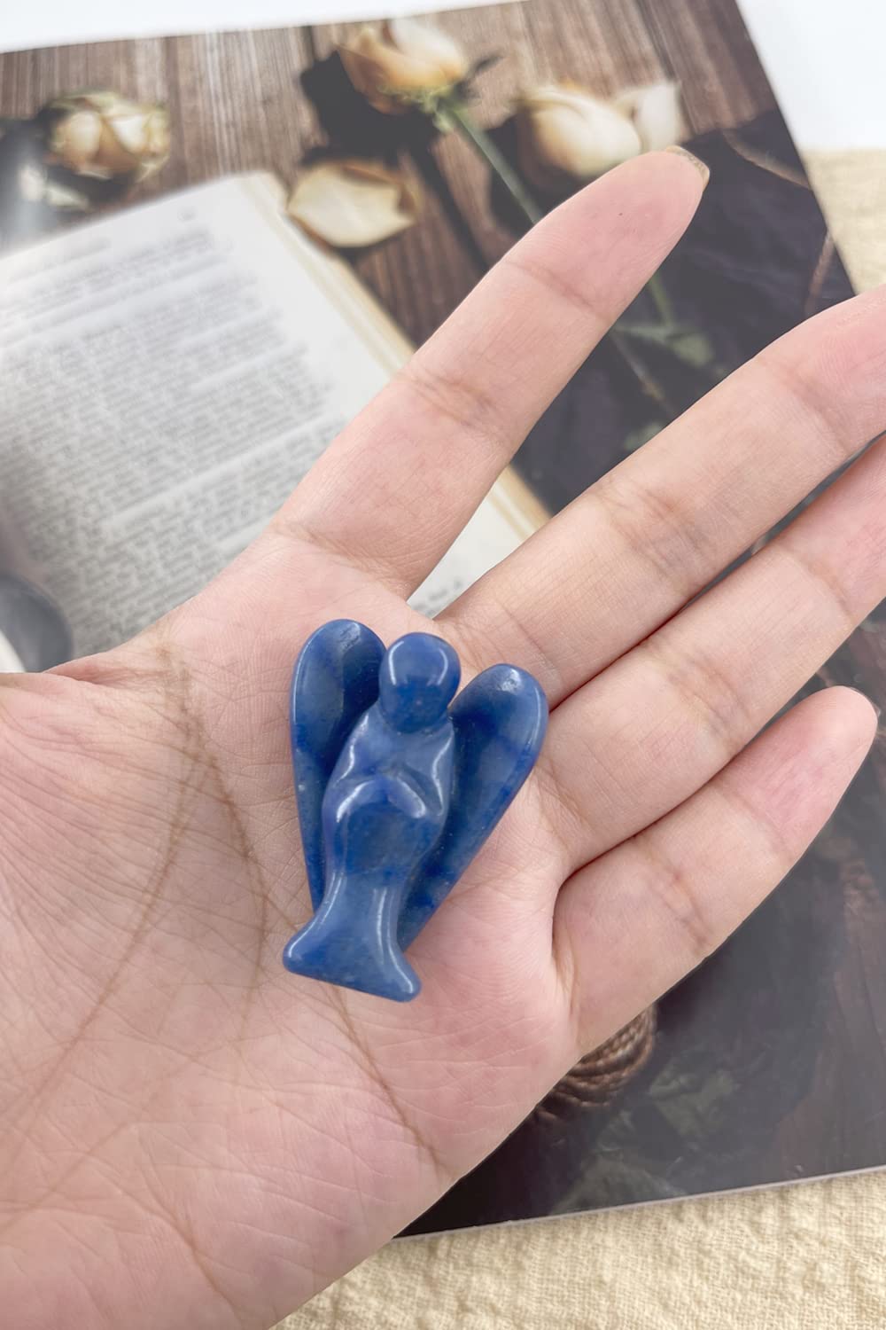 Ouubuuy Blue Aventurine Crystal Angel Figurines Statues Natural Gemstone Carved Pocket Guardian Angel 1.5 inch for Healing Reiki